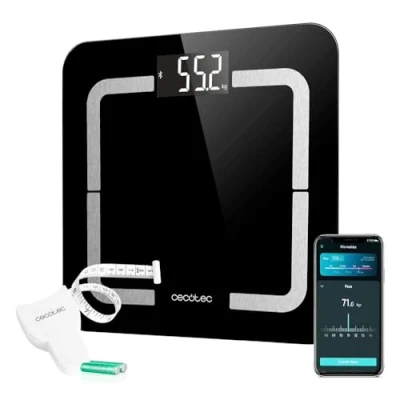 Imagen de Cecotec Báscula de Baño Digital con APP Surface Precision Smart Healthy. Cristal Templado, Bluetooth, Medición Bioimpedancia 10 Parámetros, Pantalla LCD, Peso Máximo 180Kg, 310x310mm