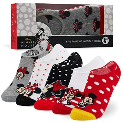 Imagen de Disney Calcetines Tobilleros Niña, Packs de 5 Pares Invisibles, Regalos para Niñas (Blanco/Rojo)