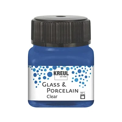 Imagen de KREUL 16217 Vidrio Azul Oscuro, en Bote, Pintura Transparente al Agua para y Porcelana, de Secado rápido, cristalina, Color Dark Blue, 20 ml (640813)