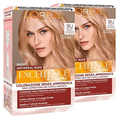 Imagen de L&#039;Oréal Paris Excellence Creme Universal Nude Coloración Permanente Rubio Clarísimo 9U Triple Tratamiento 2 tintes