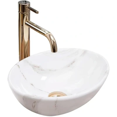 Imagen de Rea Lavabo SOBRE ENCIMERA SOFIA MINI SHINY AIAX de Baño 350 x 260 125 mm Cerámico (Blanco, Imitación Mármol)