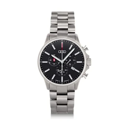 Imagen de Audi collection Reloj cronógrafo para Hombre, Titanio sólido, manecillas e índices Fluorescentes, con Logotipo de Anillas, Plateado/Negro 3102200200