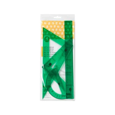 Imagen de Liderpapel Juego Escuadra Cartabon Regla 30 Cms Y Semicirculo En Petaca Verde