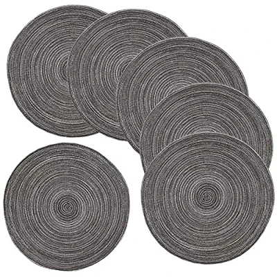 Imagen de Alnicov Juego de 6 manteles individuales redondos 15 pulgadas, algodón ratán tejido resistente al calor, para mesa comedor, vacaciones, Navidad, cocina, (gris oscuro)