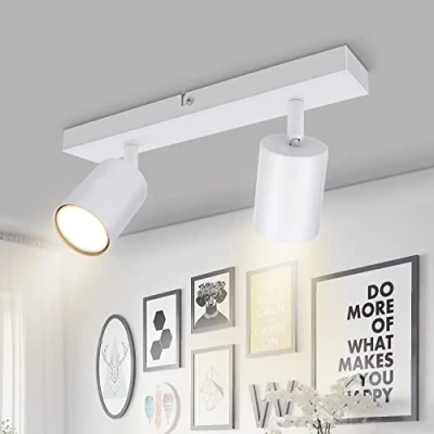 Imagen de Kambo Lampara Techo Focos, 2 Focos GU10, Led Interior Max 50W, sin bombilla, Apliques Blanco, Giratorio para Interiores Metall, por Dormitorio, Corredor