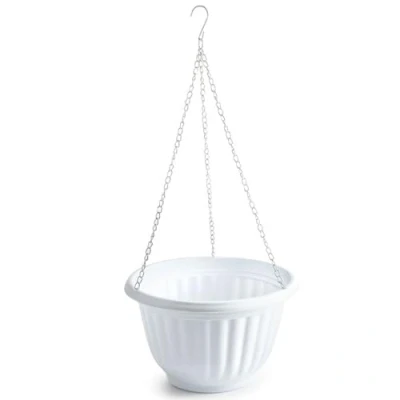 Imagen de Tradineur Maceta Redonda Colgante de plástico, Tiesto, macetero, Recipiente para Plantas, Flores, balcón, terraza, hogar, Fabricada en España (Blanco, 25 x 15 cm)