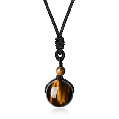 Imagen de COAI Collar Ajustable con Colgante Cuenta Redonda de Piedra Ojo Tigre