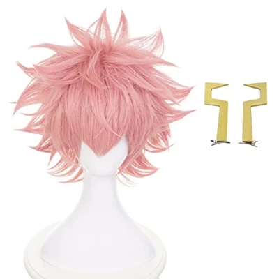 Imagen de HIROAKIYA Pinky Mina Ashido Wig, MHA My Hero Academia Cosplay Wig with Clip Horns Cap