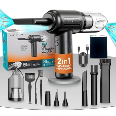 Imagen de PORTENTUM Air Blower and Vacuum Soplador de Aire para pc y Aspirador, 68 W, 75 Decibeles, 3 Velocidades, Negro