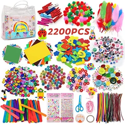 Imagen de Kit Manualidades Niños 2200+PCS, Pipe Cleaners Crafts Set,Juego de Manualidades,Limpiadores Pipa Chenilla y Pompoms con Wiggle Eyes Sticks, Juego Creativo Regalo para Craft DIY Art Supplies