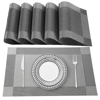 Imagen de Lumaca Manteles Individuales Lavables, Juego de 6 Salvamanteles en 70% PVC y 30% Poliéster, Antideslizantes, Resistentes al Calor, para Mesa Cocina,Gris