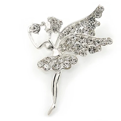 Imagen de Avalaya Broche de hadas cristal transparente en tono plateado, 55 mm largo