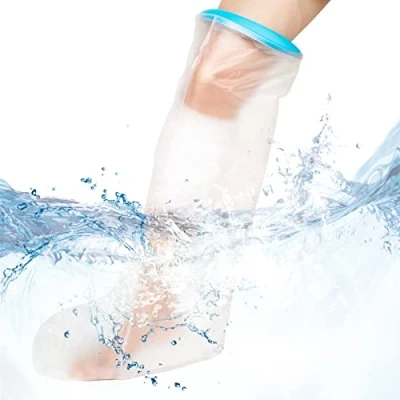 Imagen de BESUMYN funda impermeable para escayola de pierna corta la ducha: Protector el baño, transparente y vendaje, protección reutilizable