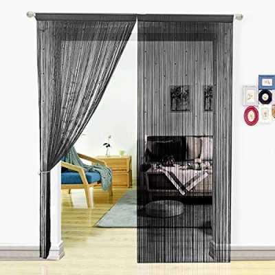 Imagen de HSYLYM Pantalla de Cortinas Cuerdas Cuentas,para decoración del hogar,poliéster,Negro,90x245cm