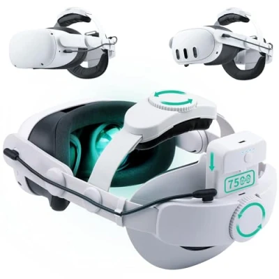 Imagen de Noiposi correa de cabeza batería 7500 mAh para Meta Quest 3S/3/Quest 2, doble perilla, repuesto Elite ajustable, accesorios realidad virtual, soporte mejorado y comodidad reduce