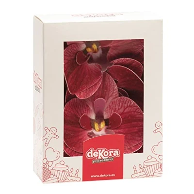 Imagen de dekora Decoración Comestible de Tartas Oblea Orquidea Color Burdeos 8,5 7,5 cm