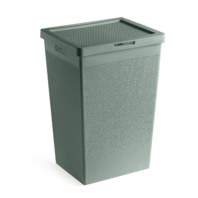 Imagen de TATAY Cesto de Ropa Bohol, con Tapa, 60L Capacidad, Polipropileno, Libre BPA, Plástico 100% Reciclado, Verde. Medidas: 42,5 x 35,5 62 cm