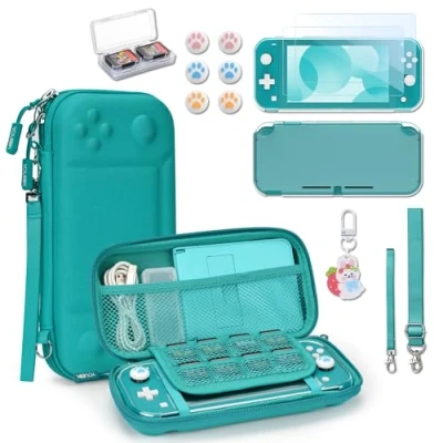 Imagen de Younik Funda Switch Lite, Turquesa Accesorios NS Lite 14 en 1, Carcasa de Transporte Estuche para Tarjetas Juego, 2 Protectores Pantalla, 6 Grips el Pulgar, Colgante