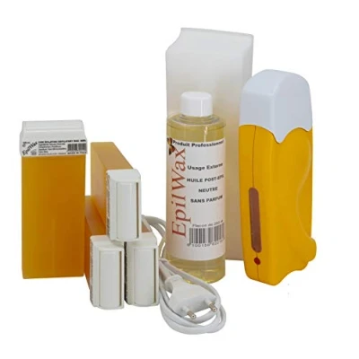 Imagen de Epilwax Completa Kit Depilazione con Cera de miel Incluye 4 Cartuchos Roll On Recambiables, Calentador On, 100 Tiras y Aceite Depilación