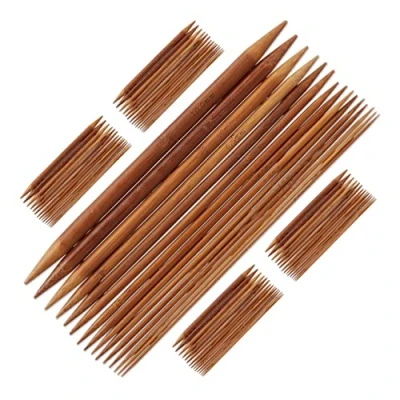 Imagen de Relaxdays Agujas Tejer, Kit de 75 Unidades, Doble Punta, 15 Tamaños, 2 a 10 mm, para Hacer Calcetines, Bambú, Marrón