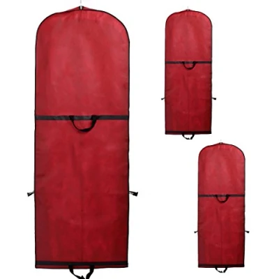 Imagen de TUKA [3 piezas] Transpirable Funda de ropa, 180 cm x 65 Bolsa Ropa Protector para vestidos, trajes, abrigos. 2 accesorios bolsillos, portatrajes, rojo oscuro, TKB1001 darkred 3x