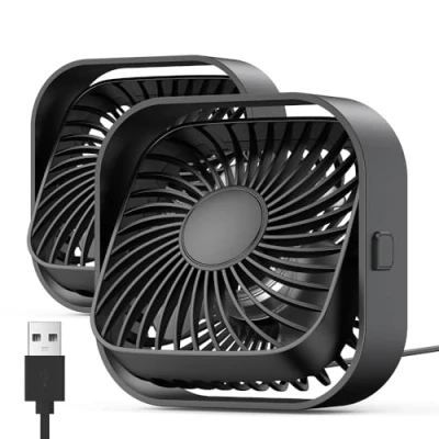Imagen de TOPK Ventilador USB de 2 unidades, mini ventiladores mesa, funcionamiento silencioso y fuerte flujo aire, 3 velocidades cabezal giratorio 360 para casa, oficina, dormitorio, mesa