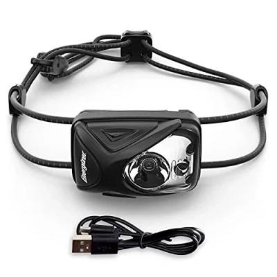 Imagen de Energizer Mini linterna frontal LED recargable, ligera, potente y brillante, resistente al agua para acampar correr, cable de carga USB incluido