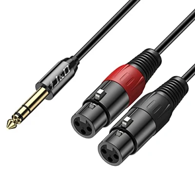 Imagen de J&amp;D 6.35mm (1/4&quot;) TRS macho a Doble Cable XLR hembra, 2 1/4&quot; Interconexión Desequilibrado Adaptador de Audio Estéreo para Micrófono Altavoz Mezclador AMP, 2,7 Meter