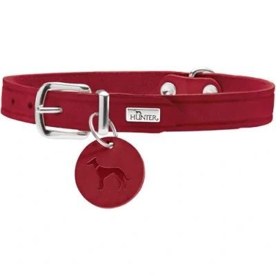 Imagen de HUNTER Aalborg Collar para Perro (Piel, Simple, Resistente, cómodo, 32 XS), Color Rojo