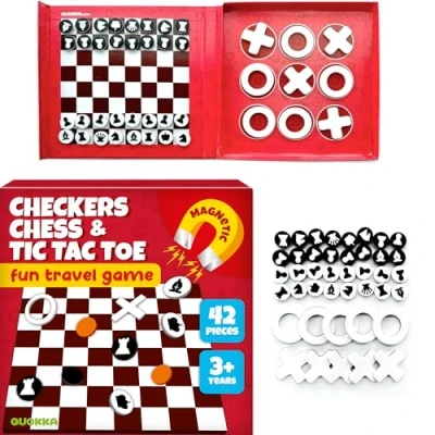 Imagen de QUOKKA 3 en 1 Juegos de Ajedrez Magnéticos para niños a 5 años Ajedrez&amp;Damas&amp;Tres Raya 6 8 Viaje 4 Magnetic Travel Pocket Chess Set