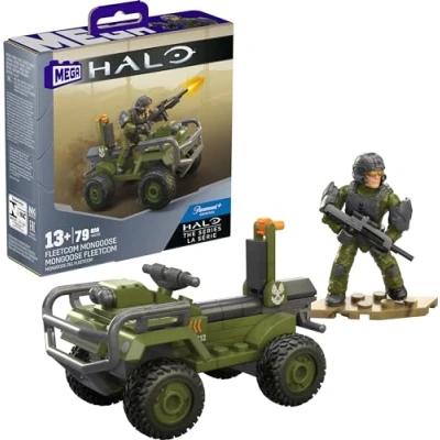 Imagen de MEGA Halo Juego de juguetes construcción, FLEETCOM Mongoose ATV vehículo con 79 piezas, 2 micro figuras acción y accesorios articulables, HNC55
