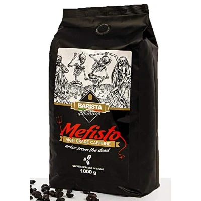Imagen de Barista Italiano ♨️ Mefisto Dark Roast Extremadamente Fuerte Espresso Altamente Cafeinado 1KG Café Natural En Grano Premium Robusta