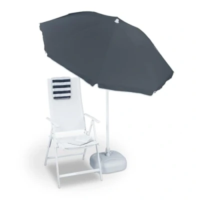 Imagen de Relaxdays Sombrilla Jardín y Terraza Reclinable con 8 Varillas, Poliéster, Gris, 180 cm