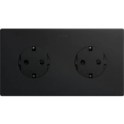 Imagen de SIMON KIT Enchufe Doble de Empotrar Clean Schuko, Serie 270, 250V, 16 A, Pared Plano y Fino, Apto para Interiores, Fácil Instalar, Incluye Marco, Tapa Mecanismo, Color Negro