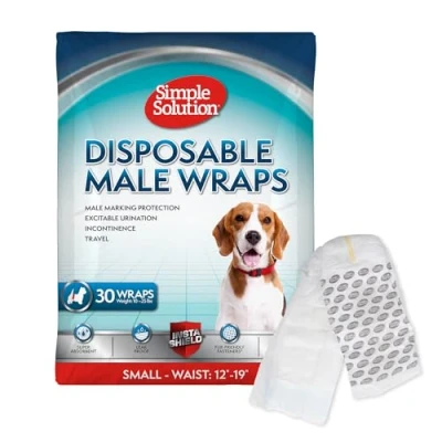 Imagen de Simple Solution pañales Desechables para Perros machos, Ajuste Real, absorbentes, a Prueba de Fugas con indicador Humedad, Cachorros y orinar, Mascotas pequeñas,