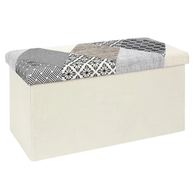 Imagen de HOME DECO FACTORY Chest, Bench, Patchwork, Grey, Foldable, for Living Room, Bedroom, Dining Multicoloured, 76 x 38 cm