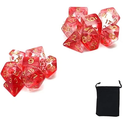 Imagen de DollaTek Juego de Dados Transparentes poliédricos Juegos Mesa 2 x 7 (14 Piezas) Serie D20 D12 D10 D8 D6 D4 DND RPG MTG Colores Dobles Una Pieza (Rojo)