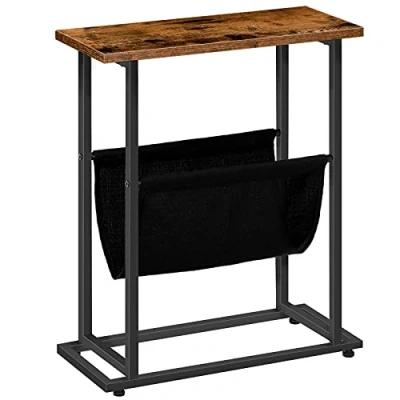 Imagen de HOOBRO Mesa Auxiliar Estrecha, Mesita de Sofá con Estantes para Revistas, Lateral Cama Estrecha Sala Estar, Dormitorio, Ahorro Espacio, Marrón Rústico, Negro, EBF81BZ01