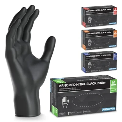 Imagen de ARNOMED guantes nitrilo M, 200 uds/caja, talla S, L o XL, negro, de sin polvo y látex, negros nitrilo, guante