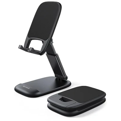 Imagen de Lamicall Soporte Móvil Mesa, Teléfono Plegable Base Escritorio Ajustable, Universal para iPhone 16/15 Pro MAX, 14/13/12/11 MAX Plus Mini Samsung, Xiaomi y Otro Smartphone