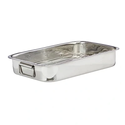 Imagen de Relaxdays Bandeja Horno con Asas y Rejilla, Acero Inoxidable, Plata, Tamaño L