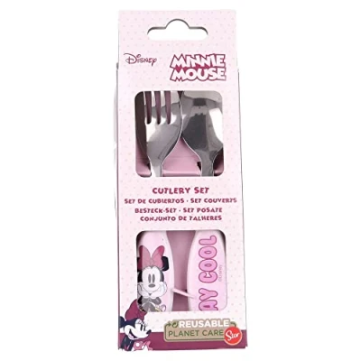 Imagen de Set de 2 cubiertos infantiles acero inoxidable compuesto tenedor y cuchara Minnie Mouse