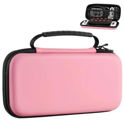 Imagen de MoKo Funda para Nintendo Switch y OLED con 10 Ranuras Tarjetas de Juego, Estuche EVA Portátil, Viaje Accesorios Juegos Switch, Rosa Pastel