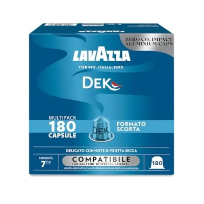 Imagen de Lavazza, Espresso Dek 180 cápsulas de café aluminio compatibles con cafeteras Nespresso* Original, notas frutas secas y chocolate, arábica robusta, intensidad 7/13, tostado medio