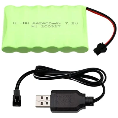 Imagen de Yangers Batería recargable de 7.2 V 2400 mAh NI MH, conector hembra SM 2P con cargador USB para coche RC Off Road Truck Jumper Toys