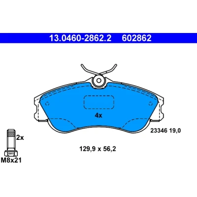 Imagen de ATE 13.0460 2862.2 Juego de pastillas freno excl. contacto avisador desgaste con tornillos pinza PEUGEOT: 206 Hatchback, 207 Hatchback
