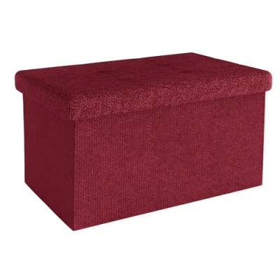 Imagen de INTIRILIFE Banco Plegable 49x30x30 cm en Rojo Asiento Cubo con Tapa y Espacio de Almacenamiento Tela Huecos reposapiés Caja Cofre Taburete