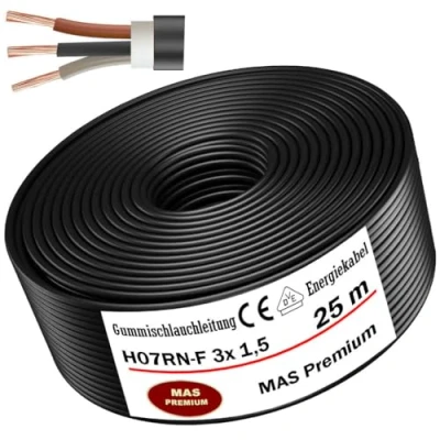 Imagen de MAS Premium H07RN F cable de manguera goma (5 100 m, 3G 1, 1,5, 2,5, 4, 6, 10 o 3 x flexible para dispositivos pesados (H07RN 1,5 mm², 25 m)