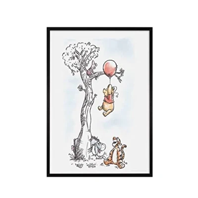 Imagen de Komar Marco de fotos madera negro con mural Winnie The Pooh Hang on como set Tamaño: 50 x 70 cm Cuadro pared, decoración, oso, Disney
