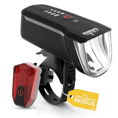 Imagen de DANSI LED Light Set iluminación para bicicletas homologada por la StVZO con 60, 30 y 15 lux delantera trasera Ajuste automático de montaje sin herramientas